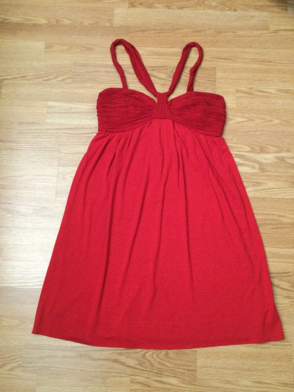 Tufi Duek Red Halter Coctail Dress XS ( 36 )Stretch Viscose Knit/ 100% Silk Bust